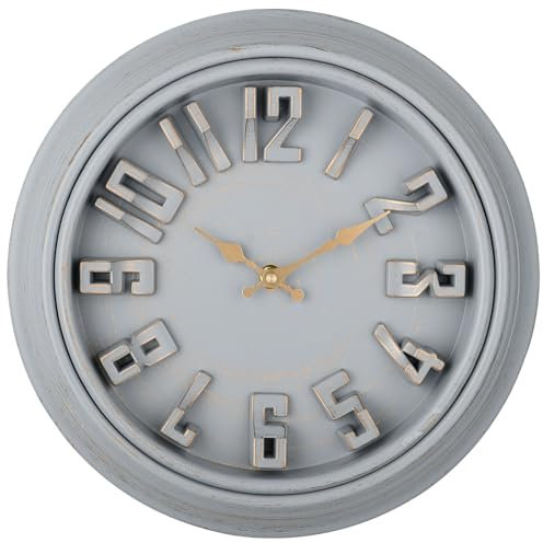 DIYZON Reloj de Pared Fuente 3D de 30 CM, Silencioso, Sin Tictac, Clásico Retro, Funciona con Pilas, Números Grandes de Fácil Lectura, Adecuado para Sala de Estar, Dormitorio, Cocina (Gris)