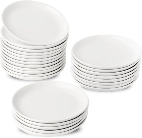 XINLTC Juego de 25 Platos Postre Porcelana - Platos Llanos Pequeños Porcelana 14cm - Platos de Cerámica - Platos Postre | Ensalada | Aperitivo - Apto para Microondas y Lavavajillas - Blanco