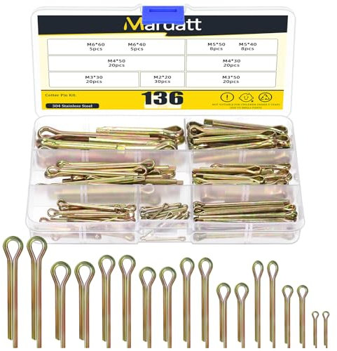 Mardatt Cotter Pins Assortment, Clips de fixation en coton plaqué zinc pour réparation AWN Mowers, camions, tracteurs (136)