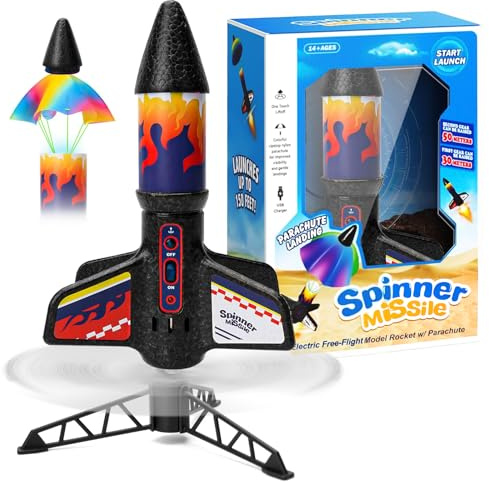Hossom Rakete Spielzeug, Raketen Spielzeug für Kinder, Motorisierte USB Raketenwerfer mit Fallschirm LED-Licht, Rakete Start bis zu 50 Meter, Outdoor-Spielzeugs für Kinder im Alter von 15 Jahren