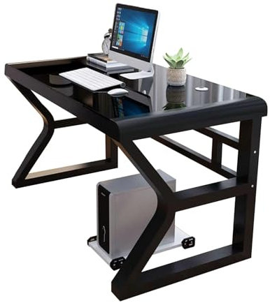 Escritorio moderno con parte superior de cristal para laptop, mesa de estudio, oficina en casa, estación de trabajo, 39.4 pulgadas, mesa de comedor profesional