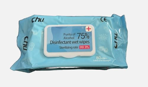 Starlight Traders 4 Packs Disinfectant Wet Wipes - 75% Alcohol, Sterilising Rate 99.9% - Disinfectant & Antibacterial Solution, Sanitiser & Bacterial Reduction, Surface & Countertop - (80 wipes x 4)