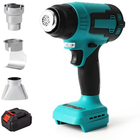 Pistola térmica inalámbrica, 500 W, pistola termorretráctil portátil, pistola de aire caliente con 3 boquillas, se puede utilizar para soldadura, adecuada para batería Makita de 18 V (1 pila)
