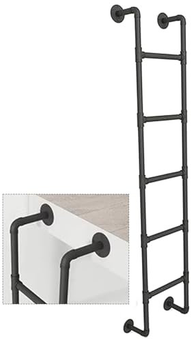 Bunk Bed Ladder, Metal Step Ladder Multi Purpose for Loft Climbing Ladders - Black Industrial Iron Pipe Wall Mounted Bunk Bed Ladder, Emergency Egress Ladder for Window Well 3.3FT-10FT(180cm