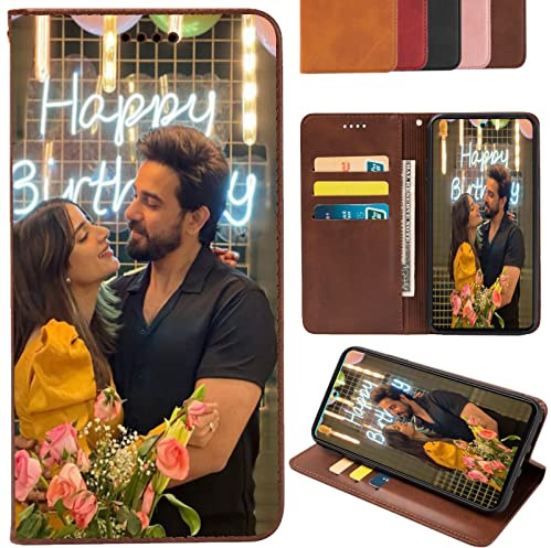 CAXKJE Lederhülle für Samsung Galaxy S25 Personalisierte Handy Hülle,mit Eigenem Foto Bild Text Individuelle Schutzhülle,Leder Flip Case Schutzhülle Stoßfest Hülle - Brown