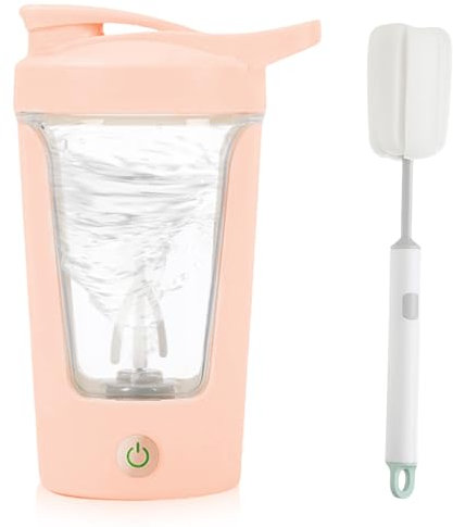 GOMETY Elektrischer Shaker, BPA-freier Protein-Mixer, 450 ml, Rosa, Edelstahl, Flip-Top, Breiter Mund, Wiederverwendbar, Ideal für Proteinshakes, Unterwegs, Büro, Fitnessstudio, Reise