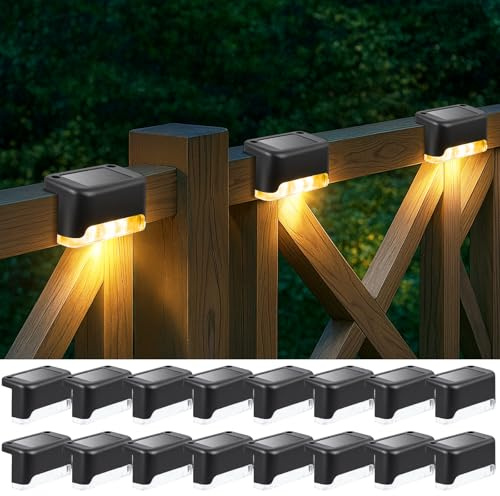 Ninonly Luces Solares Exterior Jardin, Juego de 16 Luz Solar para Escaleras, Lamparas Solares LED Impermeable, Iluminación Decoración Step para Patio Terraza Escalones Cubierta Valla