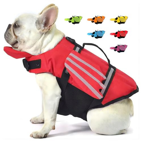 Rettungswesten für Hunde mit Flügel, Schwimmweste Hunde mit Kinnschwimmer, Leicht und Sicher für Wassersport hundeschwimmweste mit Griff und Reflektierend für Kleine Mittlere und Große Hunde Rot XS