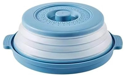 Tapa para plato de comida para microondas con bandeja, con asa ventilada, apta para la cocina y libre de bisfenol A (BPA). (1x azul)