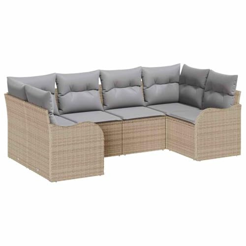 vidaXL 6-teiliges Garten-Sofa-Set mit Kissen in Beige aus Poly-Rattan | Wetterfestes Möbel für die Terrasse | Modulare Sitzgelegenheit für 4 Personen | Zeitgenössisch und modern