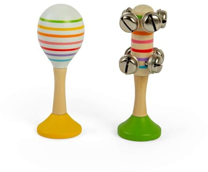 Bigjigs Toys Musical Shaker Set, 2 Piece Rainbow Maraca & Bell Stick