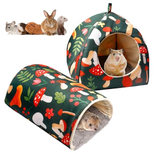 Guinea Pig House & Tunnel Set, Guinea Pig Bed, Waschbar Weiches Meerschweinchen Bett, Kuschelhöhle für Kaninchen Hamster & Kleintiere, Käfigzubehör