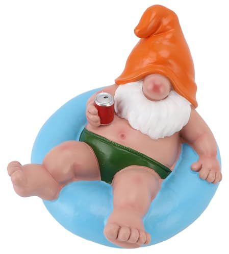 Alomejor Schwimmende Pool-Zwerg-Statue, Lustige Gartenzwerg-Figur für Outdoor-Dekoration, Entspannender Schwimmender Pool für Gärten, Rasen (Blue)