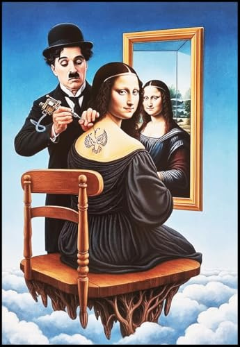 KUSTOM ART Wand- oder Tischbild, Serie Schauspieler, Charlie Chaplin, Tattoo, Monna Lisa, Kunstdruck auf Holz, 30 x 21 cm