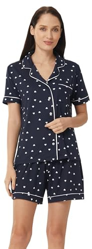YUSHOW Womens Pyjamas Set Heart Print Short Sleeve Sleepwear Ultra Soft