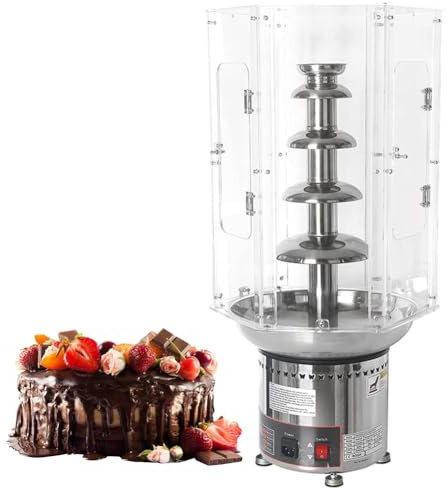 Chocolate Fountain Machine, 6-Tier Stainless Steel Fondue Set with Clear Acrylic Dust Cover for Parties and Weddings