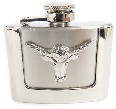Westernwear-Shop Boucle de ceinture Flask Taureau 60 ml – Comprend une flasque avec le design taureau boucle de ceinture Western Belt Buckle Rodeo Vintage Argent