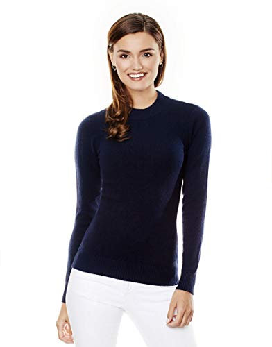 Vincenzo Boretti Pull-Over tricoté Femme, Coupe Normale, Manches-Langues, col Montant côtelé, Style de Mode Classique-Chic, Chaud pour l'hiver et l'automne, Haute qualité, uni Bleu foncé XL