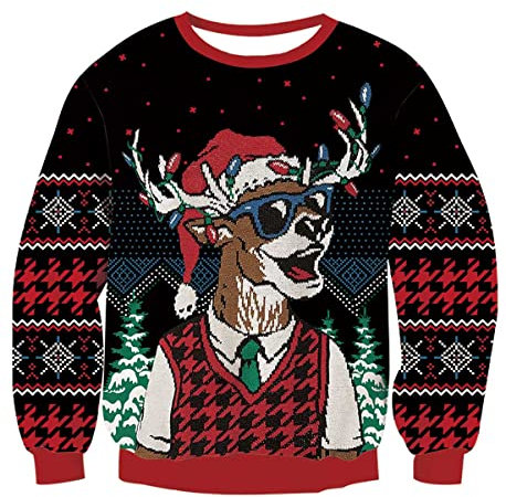 NEWISTAR Herren Damen Weihnachtspullover Strickpullover Top 3D Druck Xmas Pullover Weihnachten Jumper Ugly Christmas Sweater XXL