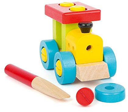 Konstruktionslok aus Holz, FSC® 100%-zertifiziert, bunte Holzlokomotive in sechs kontrastreichen Farben zum eigenständigen Zusammenbauen, ein schönes Geschenk für kleine Lokomotiven-Fans ab 3 Jahre