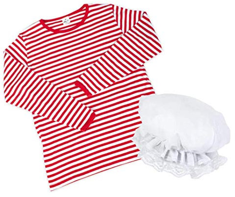 KarnevalsTeufel Kostüm - Set Schlafmütze, 2-TLG. Ringel-Shirt aus Baumwolle und Schlafhaube, rot/weiß, Schlafwandler, Clown | Karneval, Pyjamaparty, Mottoparty (L)