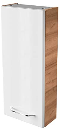 FACKELMANN Hängeschrank Milano/Badschrank mit Soft-Close-System/Maße (B x H x T): ca. 30 x 68 x 15 cm/Schrank fürs Bad mit 1 Tür/Türanschlag frei wählbar/Korpus: Braun hell/Front: Weiß