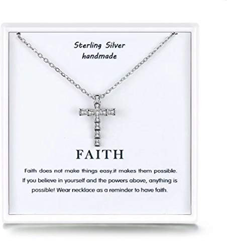 Qings Kette Damen,925 Sterling Silber Kreuz Kette Schmuck Mit Zirkonia Kreuz Anhänger,Religion Silber Damen Kette,Weihnachten Geschenk Für Frauen Mädchen