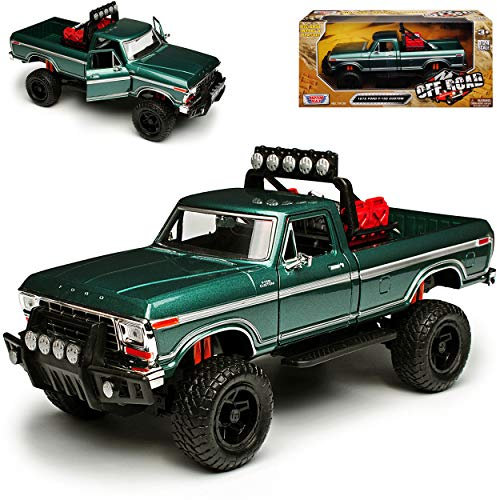 Motormax Ford F*150 Custom Grün Metallic Pick-Up Pick-up Offroad Truck 6. Generation 1973-1980 1/24 Modell Auto mit individiuellem Wunschkennzeichen