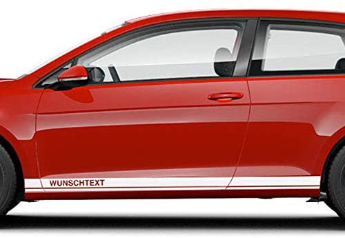 AutoDress®, set di strisce adesive laterali per VW Golf 7, colore a scelta, motivo GTI lungo testo (nero opaco)
