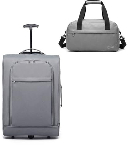 KONO Softcase Kabinentrolley Koffer mit Handgepäck Tasche, Leicht Reisekoffer mit 2 Rollen Kleiner Koffer für Flugzeug Handgepäck für Lufthansa Eurowings Ryanair Rollkoffer Trolley Stoffkoffer (Grau)