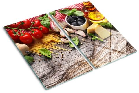 Tabla para Cortar de Cristal 2x30x52 cm Higienicas para Encimera de Cocina Placa de Corte 2 Unidades Patas de Silicona Fina de Vidrio Templado Resistente Decorativa - Comida italiana