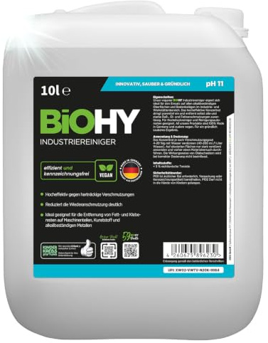 BiOHY Industriereiniger Konzentrat Werkstatt Halle (10 Liter Kanister) | Kraftreiniger für Betonboden, Lagerhalle, Maschinen und Gewerbeflächen, schaumkontrolliert – für Hochdruckreiniger