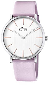 Lotus Watch, Damenuhr aus Edelstahl und Lederarmband in lila mit Einer Größe von 38mm und einem weißen Ziffernblatt, Edelstahlgehäuse, 5Bar, 18776/2