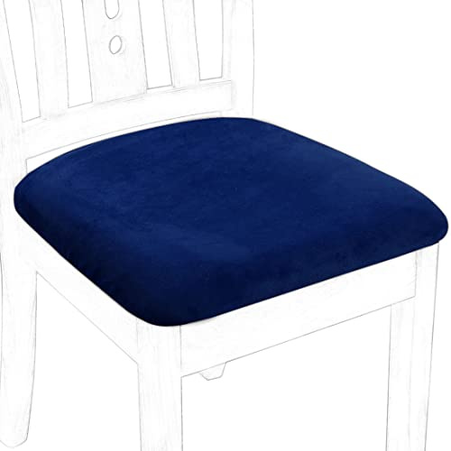PiccoCasa Dining Chair Seat Covers Set of 6, Velvet Chair Seat Cover with Ties for Dining Room - Stretch Dining Chair Covers for Wedding Hotel, Removable Washable Royal Blue Chair Covers