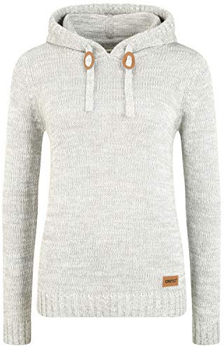OXMO Philla Damen Strickpullover Kapuzenpullover Grobstrick Pullover mit Kapuze 100% Baumwolle Regular fit, Größe:S, Farbe:LIG Grey M (798242)