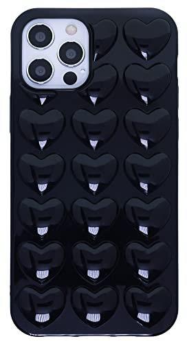 DMaos iPhone 12 Pro Max Case for Women, 3D Pop Bubble Heart Kawaii Gel Cover, Cute Girly for iPhone12 Pro Max 6.7 inch - Black