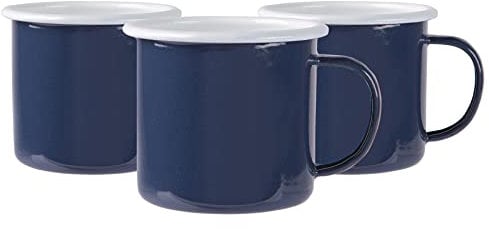 Argon Tableware Coloured Mugs - 375ml - Pack of 6 - Navy Metal Insulated Coffee Mugs Lightweight Camping Cups for Drinking Tea, Hot Chocolate, Coffee