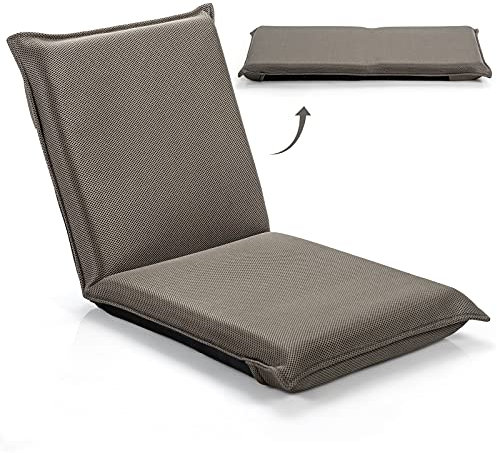 DREAMADE Bodenstuhl mit Verstellbarer Rücklehne, Gepolsterter klappbarer Bodensessel mit Schlaffunktion, Metallstruktur, Beim Lesen TV-Schauen Oder Gaming, Bodenkissen, Faules Sofa für Zuhause (Grau)
