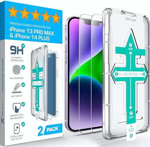 XeloTech Schutzglas für iPhone 13 Pro Max/iPhone 14 Plus - Aus Panzerglas 9H+, Komplett Transparent ohne Schwarzen Rand, 2 Gläser