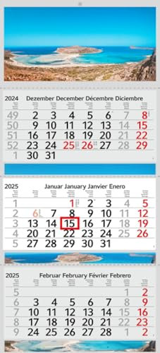 XXL 3 Monatskalender 2026 Balos Beach mit 3/4 Monate Motiv Kalender Foto Strand Meer Wandkalender Mittelmeer ohne Werbung Fotokalender Bürokalender Motivkalender Mehrblockkalender (3 Monatskalender P)