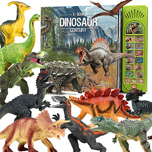 FRUSE Dinosaur Toys for Boys 3-5 with Interactive Sound Book,12 Pcs Dinosaurs Figures,Dinosaur Book with Sound,Toddler Dinosaur Learning Toys,Dino Present for Boys and Girls Age 3 4 5 6 7 8