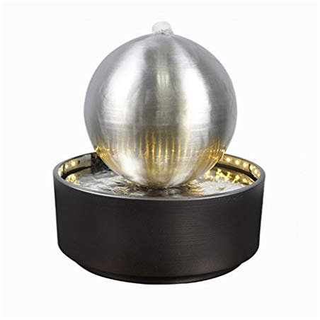 QIFFIY Tabletop Fountain Fountain Metal Ball Water Fountain Indoor Relaxation Fountain for Bedroom Living Room Home Office (Color : Silver)