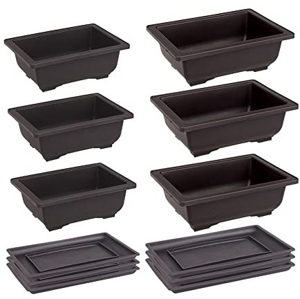 6Sets Bonsai Training Pots and Trays,Rectangle Plant Pot, Plastic Bonsai Training Pots, Flower Succulent Pots with Trays, Durable Planter Plants Growing Pots Container for Garden,Indoor