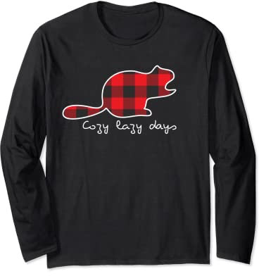 Cozy Lazy Beaver Plaid Holzfäller Love Fall Hygge Christmas Langarmshirt