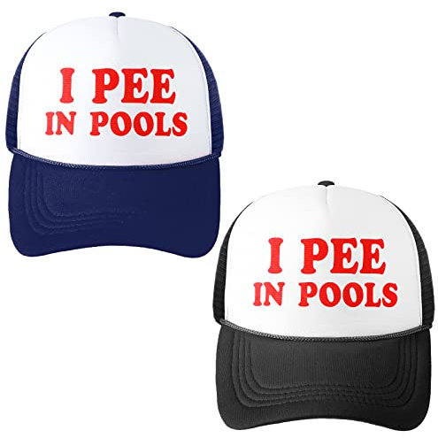Jiuguva 2 Stück Lustige Trucker Cap I Pee in Pools Hut Amerikanische Flagge Hut Retro Lustige Baseballkappe Verstellbare Mesh Erwachsene Hut, Schwarz, Marineblau, 0