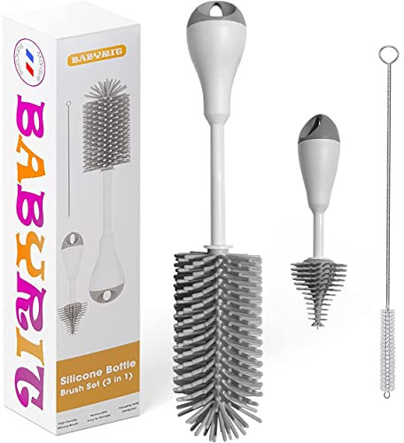 Goupillon Biberon | Brosse Biberon Bébé avec Poils Extra-Souples | Set de 3 pièces Lave Biberon et Tétine Anti Rayures idéal pour biberons Toutes Marques | Nettoyeur Biberon Bébé
