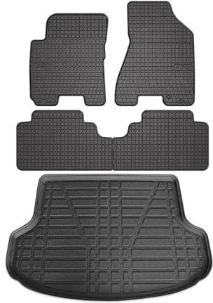 OMAC Fußmatten & Kofferraumwanne Set kompatibel mit Hyundai ix35 2009-2015 Gummi TPE Schwarz 5X