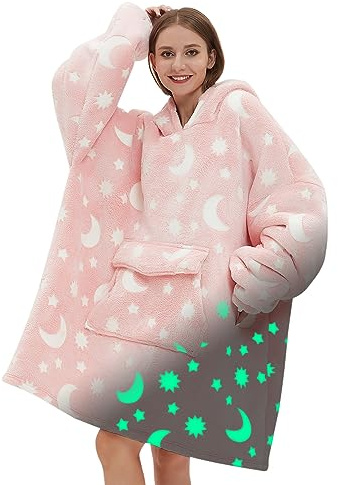 Fiosnow Leuchtet im Dunkeln, Decken-Kapuzenpullover für Damen und Herren, Erwachsene, Übergröße, tragbare Decke, Hoodies für weich und warm