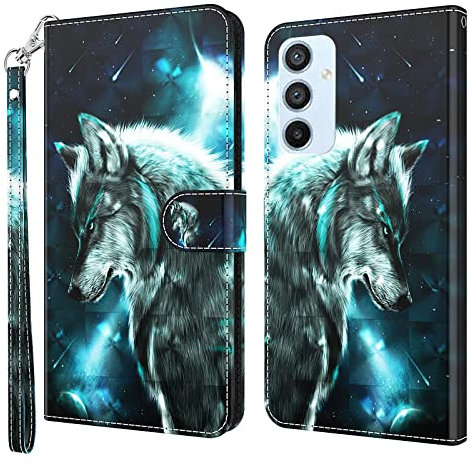 GLANDOTU Handyhülle für Samsung Galaxy A54 5G Lederhülle [Standfunktion] [Magnetverschluss] Stoßfest Flip PU Leder Cover Case Klapphülle Samsung A54 5G Schutzhülle -Wolf