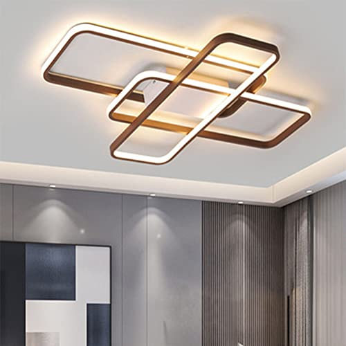 Wohnzimmerlampe LED Deckenleuchte Schlafzimmer Lampe Modern Braun 65W Dimmbar Deckenlampe mit Fernbedienung Kreative Rechteckige Design 3000K-6500K für Wohnzimmer Esstisch Esszimmer Lampen (70CM)